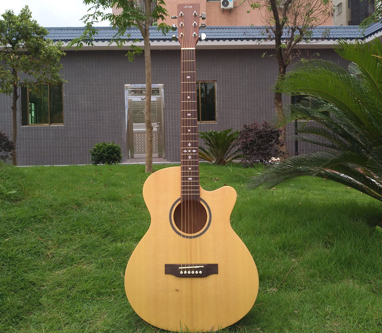 全新单板民谣吉他40寸手工琴云杉单板原木吉他初学演奏吉它纯手工