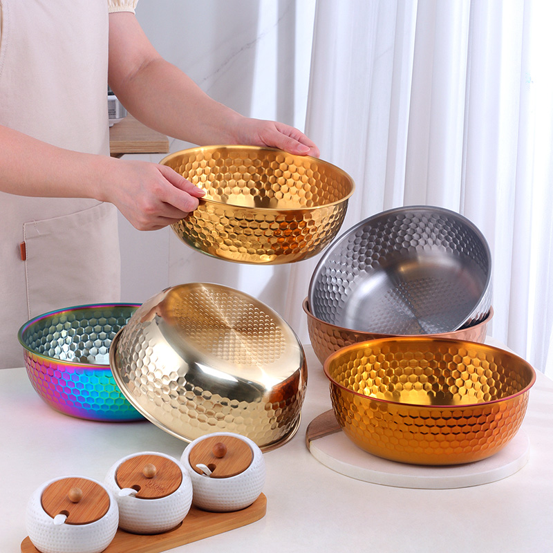 酒吧餐厅不锈钢加深锤纹盆家用沙拉盆厨房打蛋盆水果盆创意个性盆