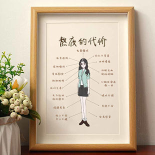 熬夜的代价保命摆件相框创意卡通画卧室床头摆画装饰画不熬夜自律