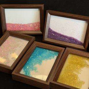 彩色流沙相框装饰画送朋友装照片贺卡摆件氛围感装饰品摆台桃木色