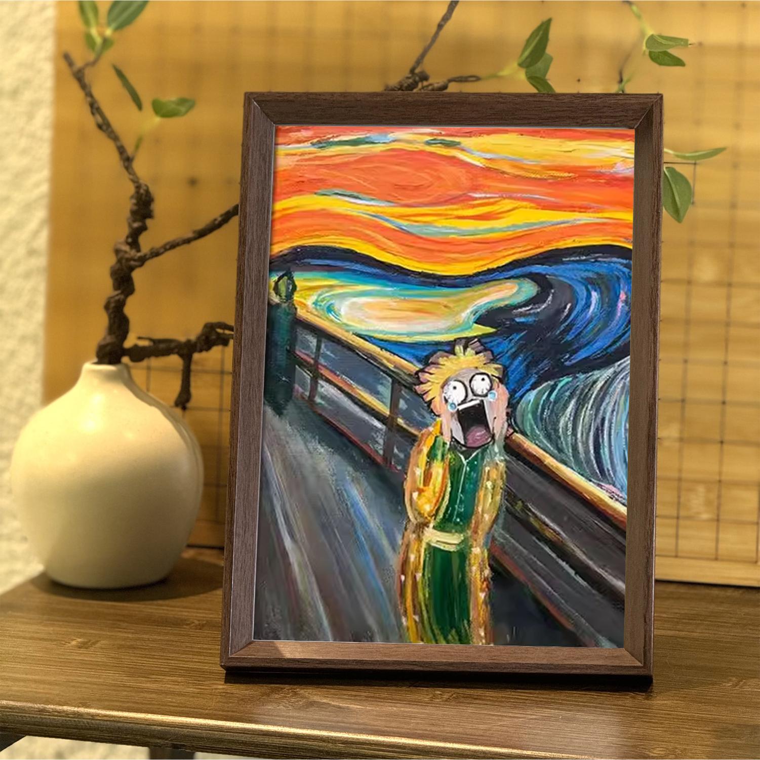 鬼灭之刃善逸呐喊搞笑创意挂画相框摆台房间卧室桌面摆件新装饰画图片