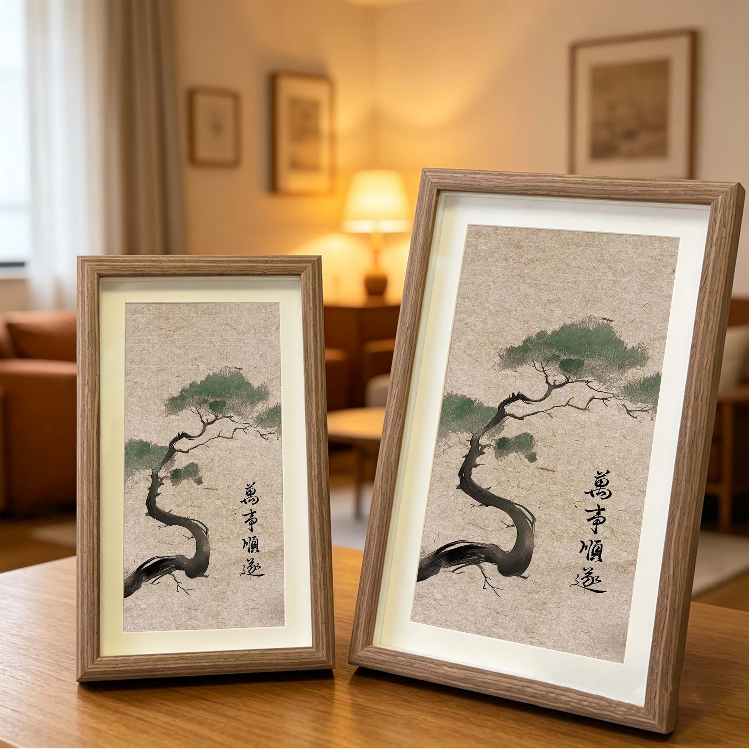 万事顺遂青松国风画书法字画励志暖居入户玄关处摆件挂画装饰画
