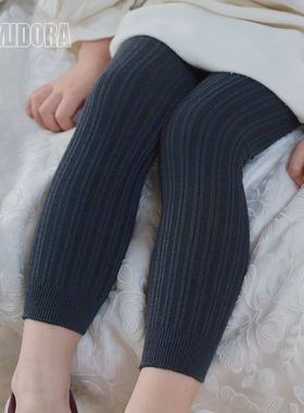 儿童九分裤春秋季宝宝精梳棉大PP打底裤女童墨绿色条纹打底袜外穿