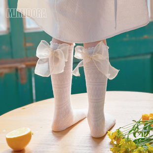中筒袜女童长筒袜夏季薄款网眼女宝宝纯棉a类网纱袜儿童小腿袜子6