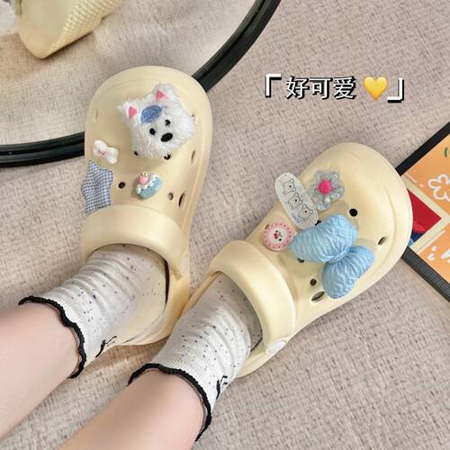 小红书西高地小狗洞洞鞋EVA踩屎感舒适厚底可爱米菲兔包头拖鞋