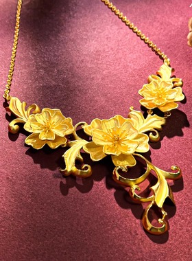 新款珠宝三生花镀金色项链结婚