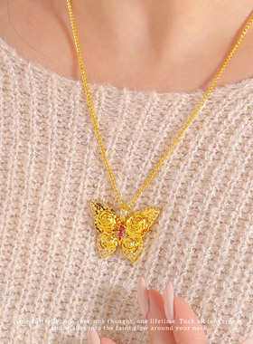镀金蝴蝶玫瑰锆石百搭锁骨链