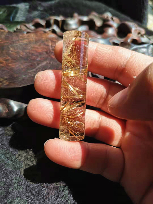 晶山角商城天然钛晶圆柱金发晶