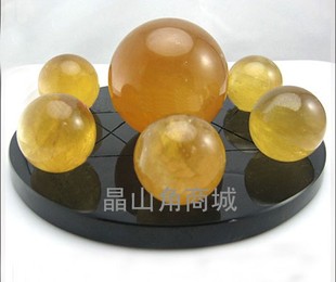 晶山角商城天然黄水晶球七星阵摆件 底盘10CM 球4* 2.5CM