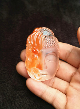 晶山角商城天然红水晶红兔毛一念之间佛魔吊坠64*42*22mm81.8g