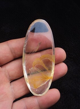 晶山角商天然白水晶黄焦花无事牌吊坠 毛衣坠 77×33×18mm68g