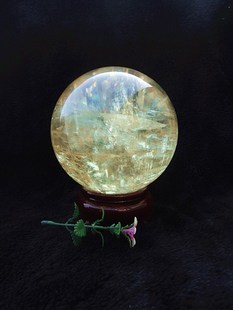 晶山角商城天然黄水晶球 黄冰洲石球 水晶球 摆件11.5CM