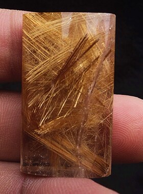 晶山角商城天然钛晶金发晶无事牌吊坠挂件 36×22×9mm 14.3g