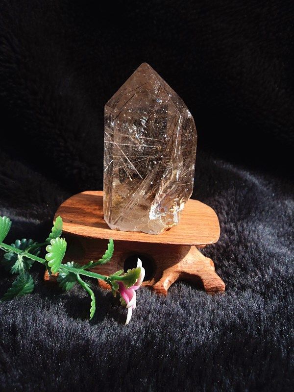 晶山角天然钛晶柱 发晶柱 水晶柱 水晶摆件90*35mm 净高60mm