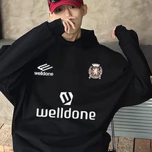 WELLDONE SHARKFACE美式潮牌秋冬加绒宽松情侣连帽卫衣男