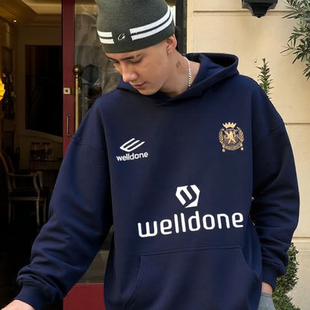 WELLDONE 潮牌秋冬加绒宽松情侣连帽卫衣男 SHARKFACE美式