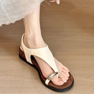 百搭仙女风坡跟厚底罗马鞋 仙女风法式 新款 2026夏季 女 套趾人字凉鞋