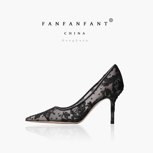 fanfanfant高跟鞋刺绣透气工作鞋