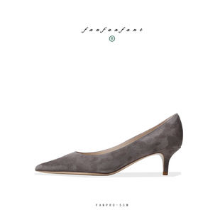 版 细跟舒适尖头工作鞋 型超正 高级灰色麂皮高跟鞋 岛与海5CM系列