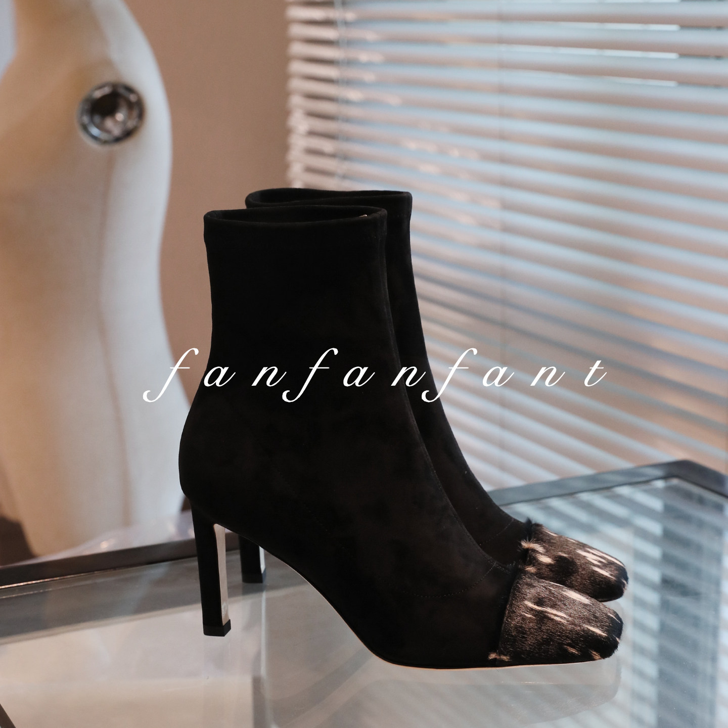 FANFANFANT_黑色方头细跟高跟短靴女 秋冬弹力靴高级瘦瘦靴时装靴,女鞋,弹力靴/袜靴,淘宝优惠券,粉丝福利购,淘宝优惠卷