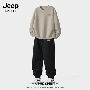 JEEP吉普男生套装春季新款青少年大码宽松卫衣男潮牌流行男款裤子