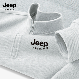 JEEP吉普半拉链卫衣男春无帽宽松高质量男装外套美式流行衣服男款