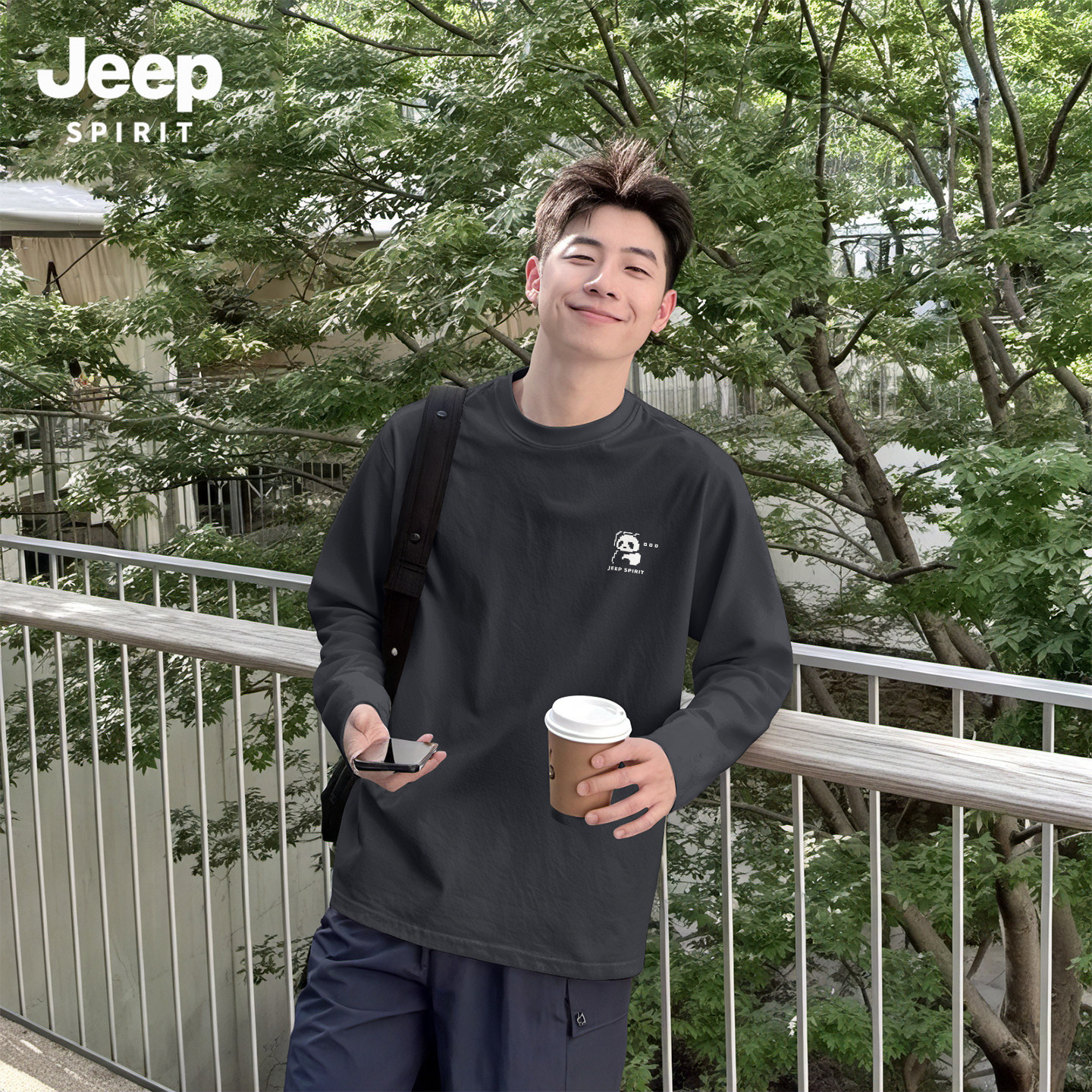 JEEP吉普纯棉长袖t恤男2026新款春季男士打底衫休闲内搭上衣男款X