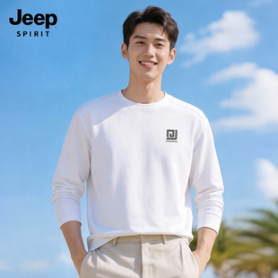 JEEP吉普重磅长袖t恤男2026春季新款简约宽松内搭打底衫男款上衣X