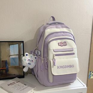 新款高颜值大容量ins减负时尚简约撞色百搭书包初高中生双肩背包