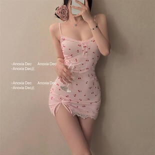 DEC樱桃少女 樱桃纯欲风莫代尔吊带睡裙带胸垫斩男性感睡衣