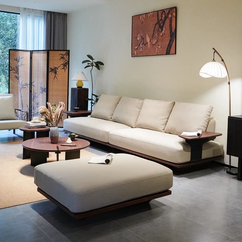 欧米克 新中式宋式美学沙发 意式真皮北美黑胡桃木现代办公室家俱