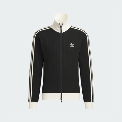adidas 三叶草系列条纹休闲复古运动立领男女同款夹克外套 JW0110