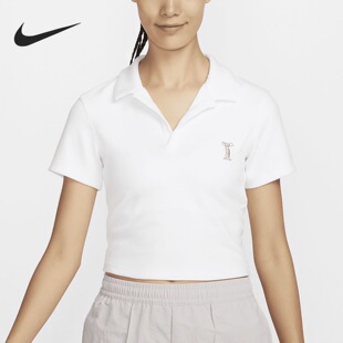 Nike /耐克正品女士纯色翻领休闲运动短款透气短袖T恤 HJ6852-100