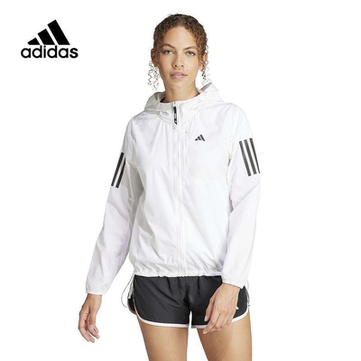 Adidas 三条纹拼色长袖连帽休闲夹克外套女款 IK7445