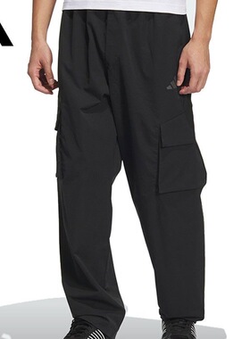 adidas 运动透气纯色口袋松紧直筒休闲裤 男款 JM9159