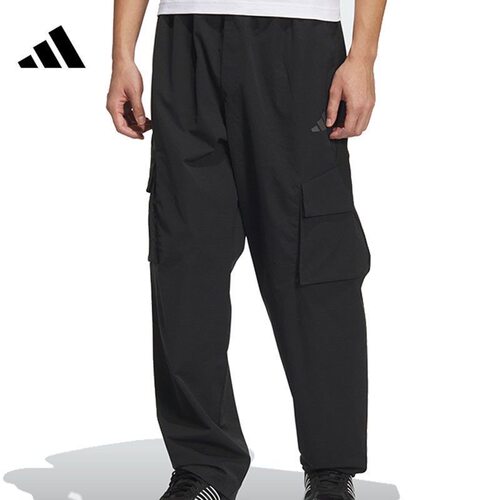 adidas 运动透气纯色口袋松紧直筒休闲裤 男款 JM9159