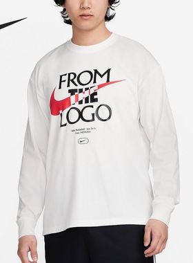 Nike 宽松字母印花美式复古圆领长袖T恤男款 FQ4921-121