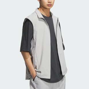 adidas 运动休闲宽松拉链翻领无袖马甲男款 KB4624