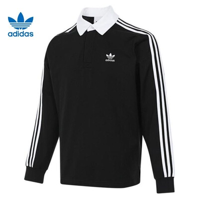 adidas 复古美式条纹学院风套头柔软舒适长袖Polo衫 男款 IZ4806