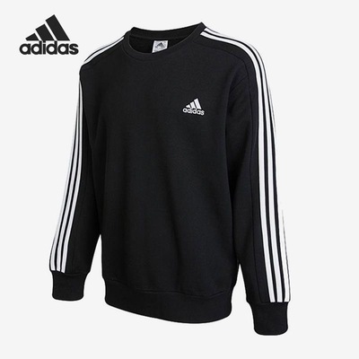 adidas ESSENTIALS Logo刺绣条纹运动休闲男子卫衣 IC9317
