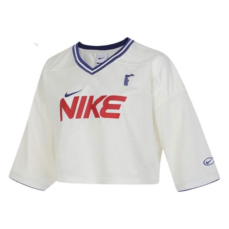 Nike  Sportswear V领套头撞色休闲透气短袖T恤 女款 HF6288-133