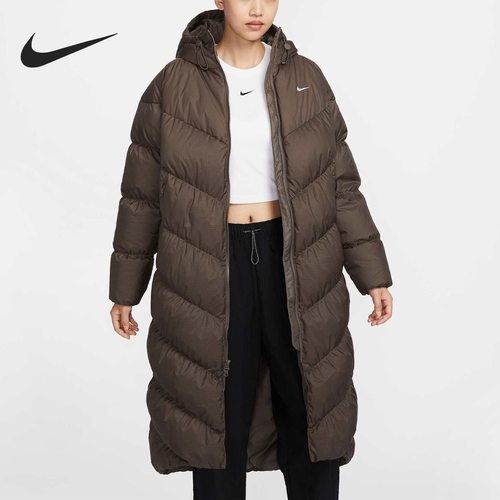 Nike 连帽防风防泼水保暖纯色长款羽绒服女款 HF7894-004