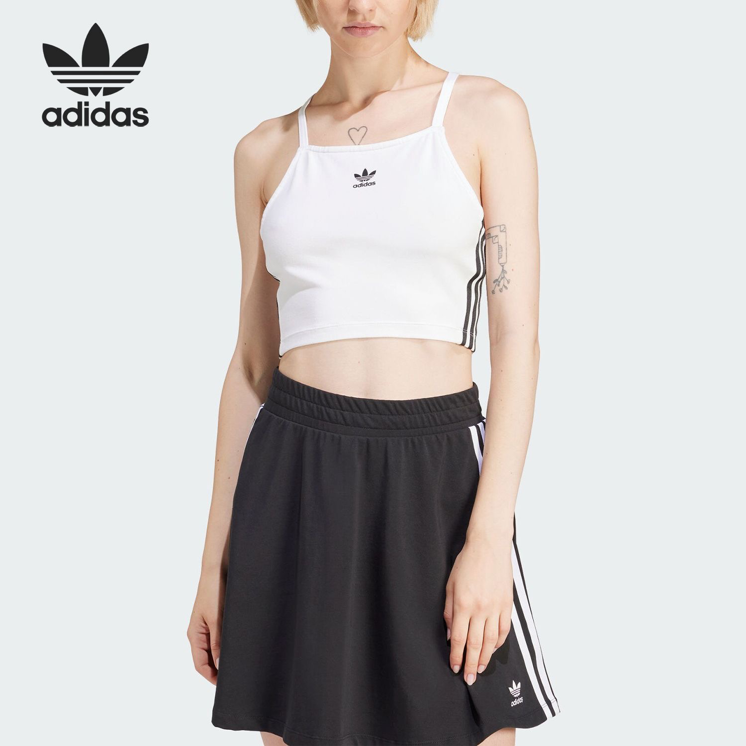 adidas originals 舒适百搭三条纹休闲运动短款吊带女款 IN8377