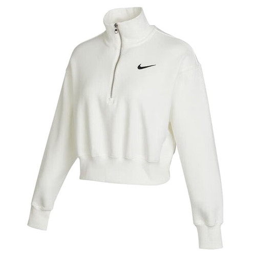 Nike 纯色Logo刺绣半拉链半开襟卫衣女款 DQ5768-133