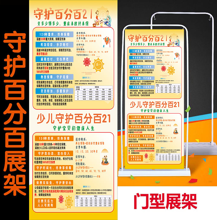 平新版安保险守护百分百21展架 彩页X架 易拉宝 广告牌