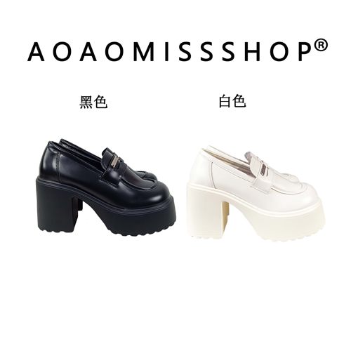 米白色10cm内增高厚底鞋