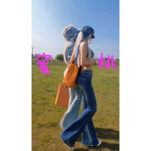 单裤 AOAOMISSSHOP鳌鳌家 弹力牛仔长裤 蜜桃微喇叭
