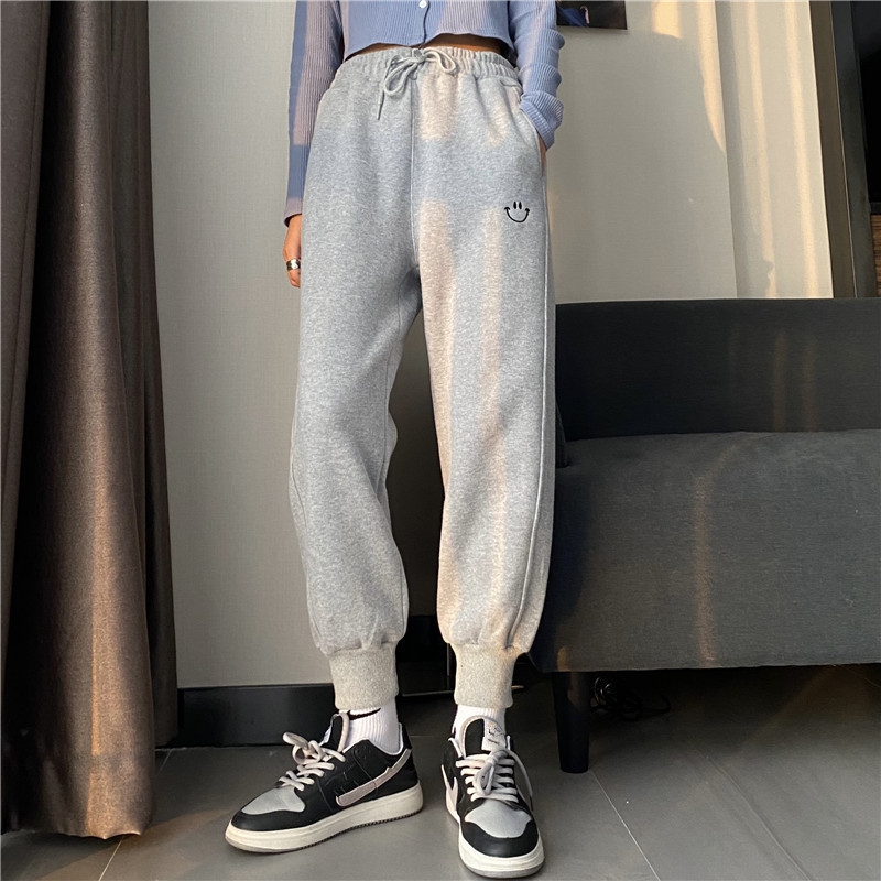 Fishscale spring and summer legged sports pants straight tube high waist leisure pants for female students