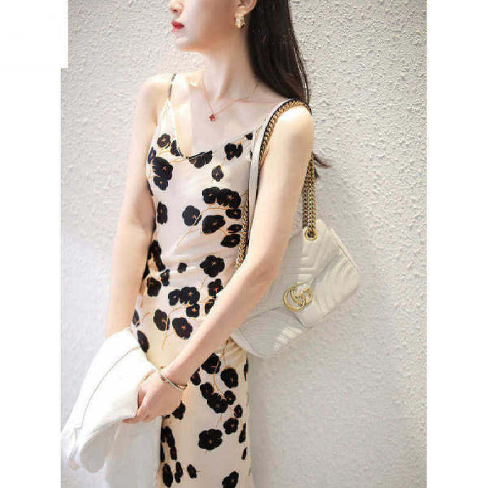 New French floral suspender dress in spring and summer, slim and slim