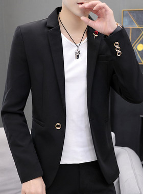 韩版修身黑色一粒扣男士小西服